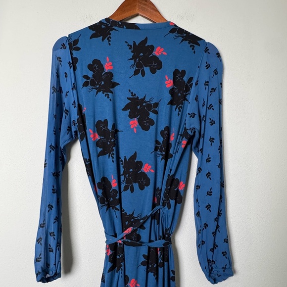 BODEN Leda Jersey Wrap Dress Blue/Teal Baltic Pop Floral Midi Size 12 R - Picture 9 of 15